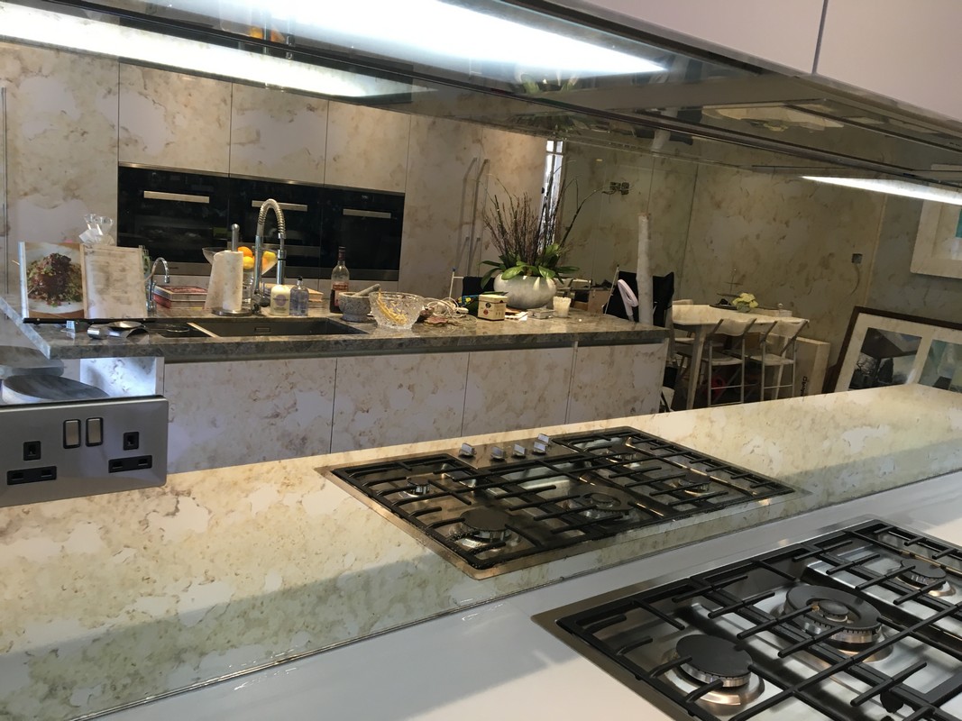 Mirror glass splashback in South Norwood luxury kitchen